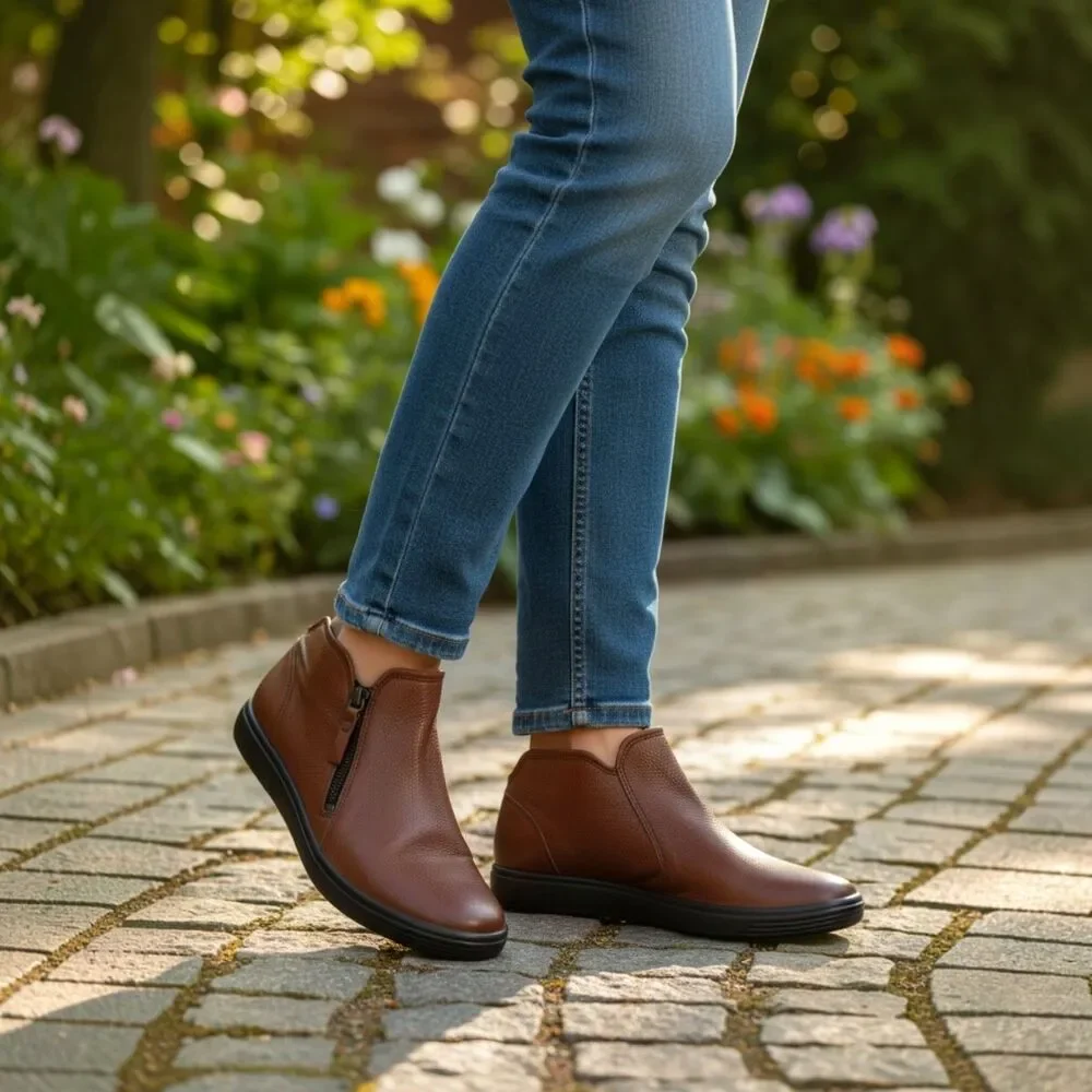 Ecco Soft 7 Low Bootie Ankle Shoes Brown Leather Womens 9 Comfort